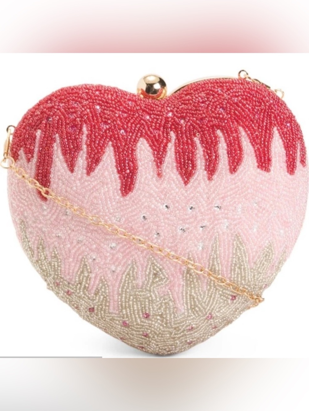 Lulu Pink & Red Beaded Heart Novelty Drip Handbag/Bag/Clutch - Picture 16 of 16
